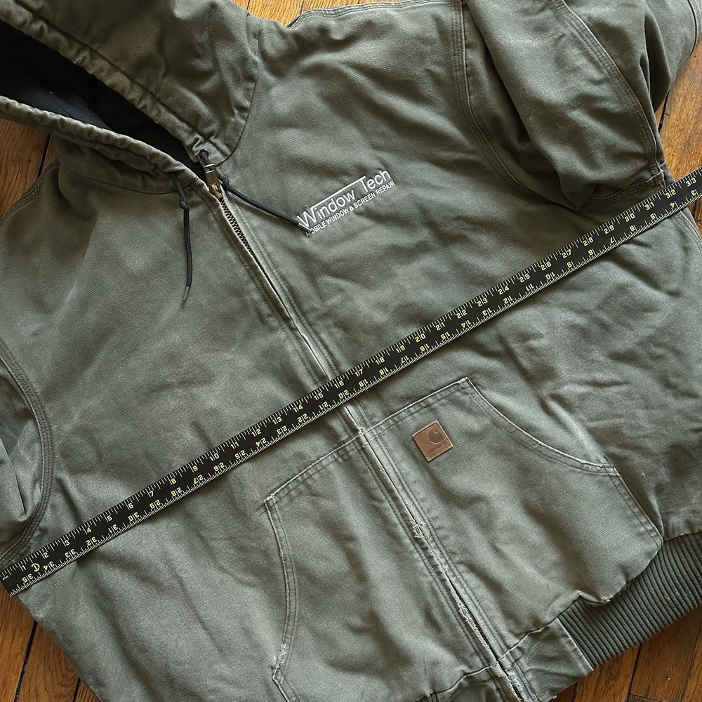 Vtg Y2K Carhartt J130 ARG Duck Canvas Hooded Chore Jacket Lined Men 3XL Green - Picture 9 of 16
